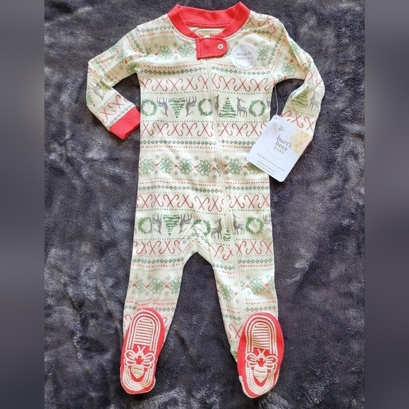 NEW baby girl or boy holiday Christmas Burt's bees footed pajama bundle size 6m - Picture 6 of 8